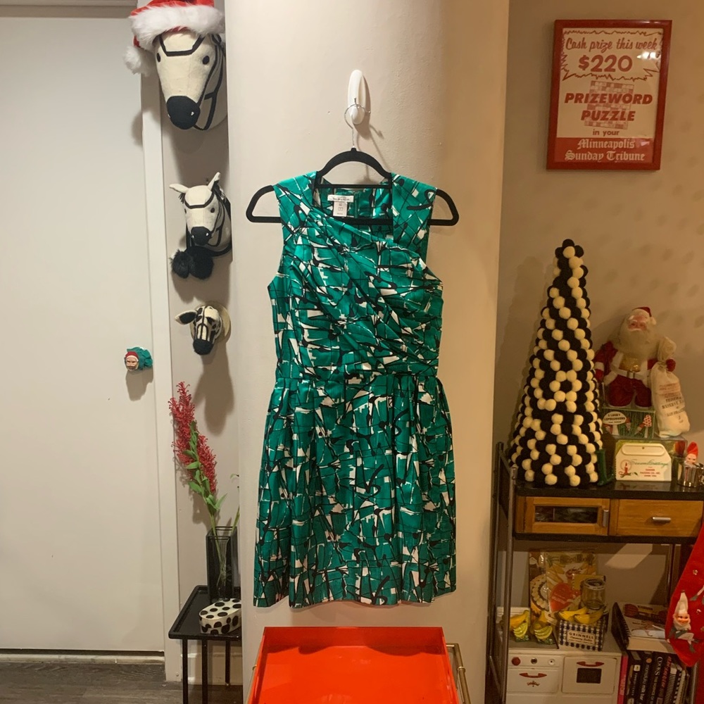Green multi mosaic pattern Oscar De La Renta silk dress size 6